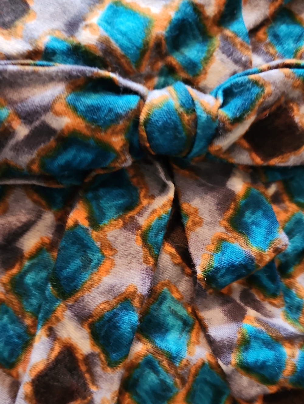 Turquoise & Brown Patterned Knot Headband
